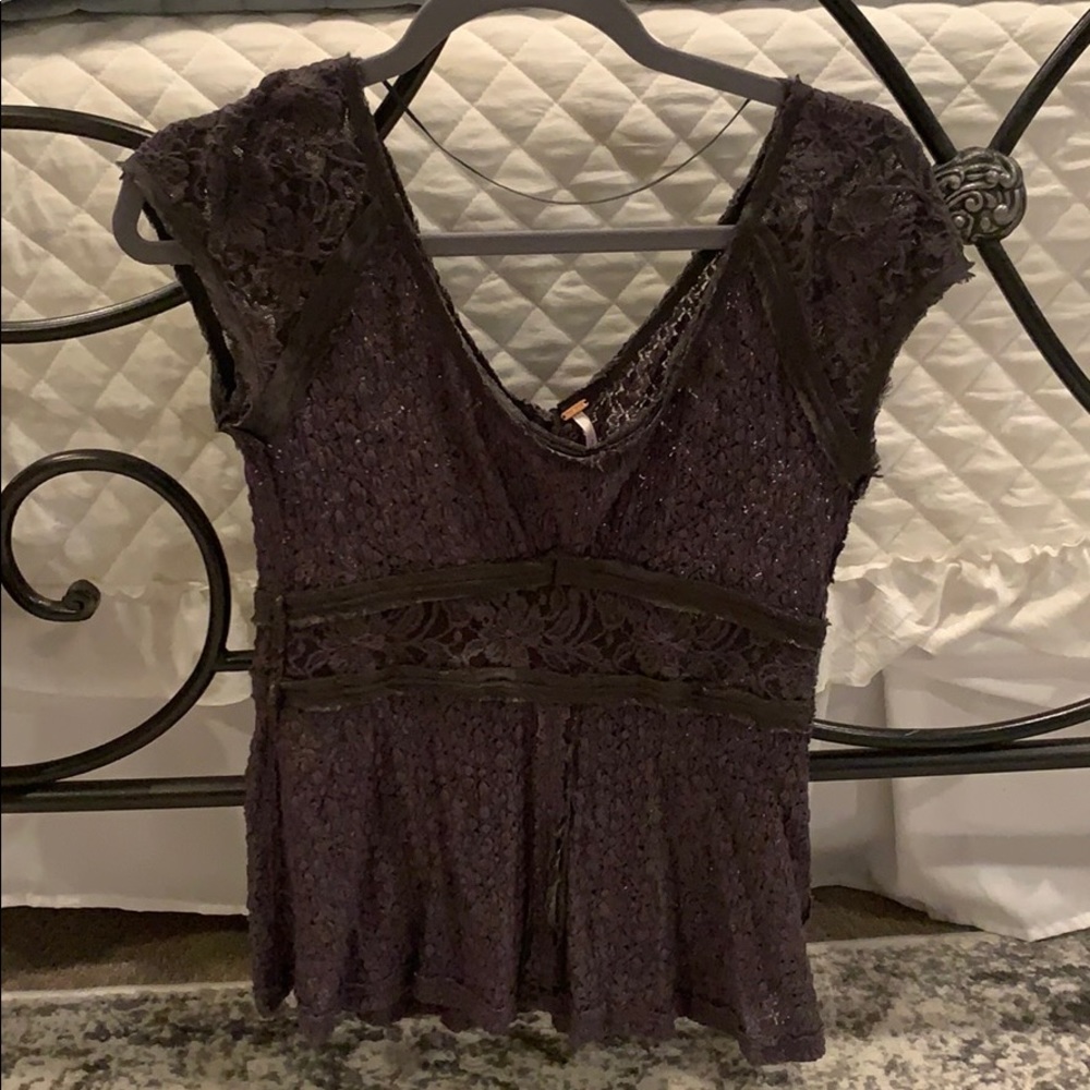Free People Short Sleeve Lace Shirt